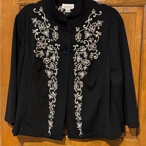 Coldwater Creek Black Jacket with White Embroidery